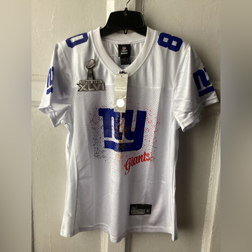 Reebok On Field NY Giants White and Blue Cruz #80 NFL Jersey